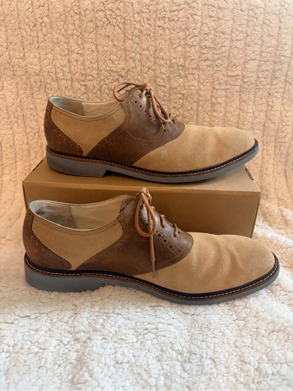Cole Haan Two-Tone Tan and Brown Suede Derby Shoes